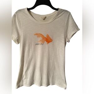 Maison Jules white Top short sleeved with orange fish on front size medium